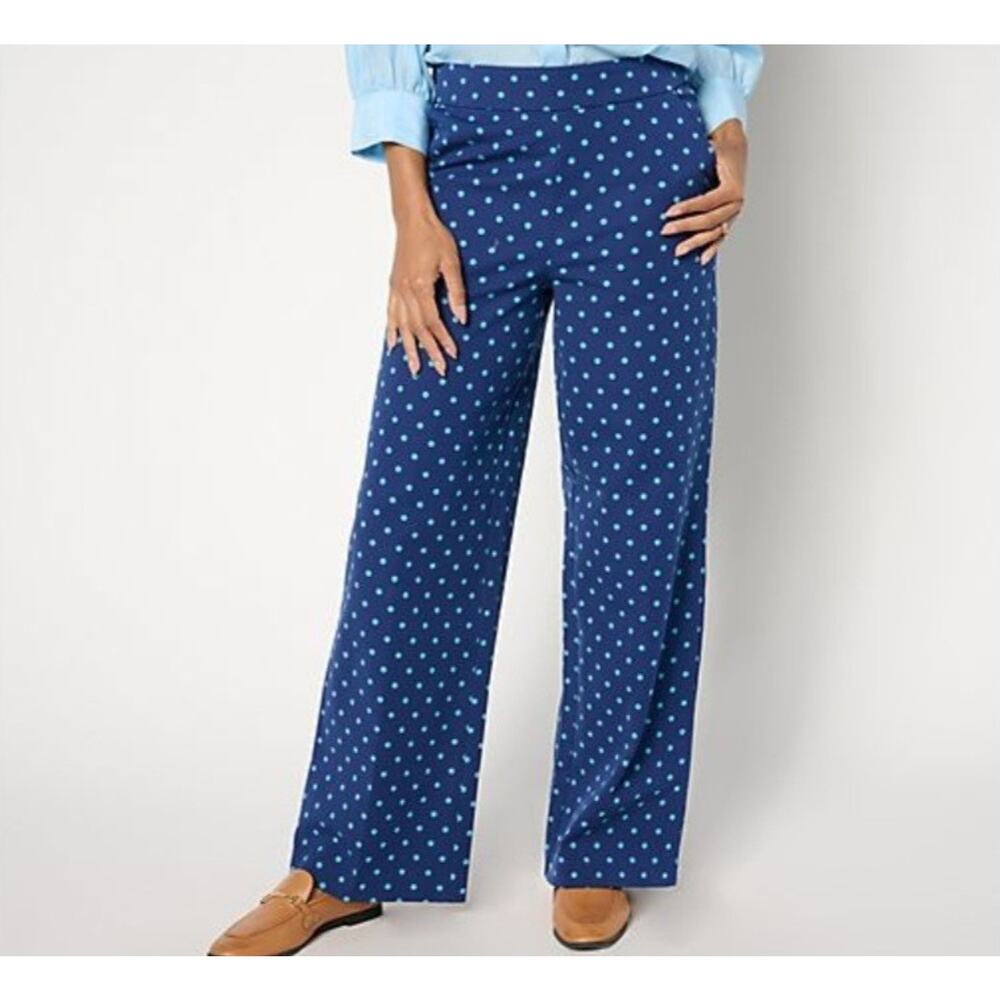 Isaac Mizrahi Size 10 Blue Polka Dot 24/7 Stretch Straight Pant A656159 NWOT
